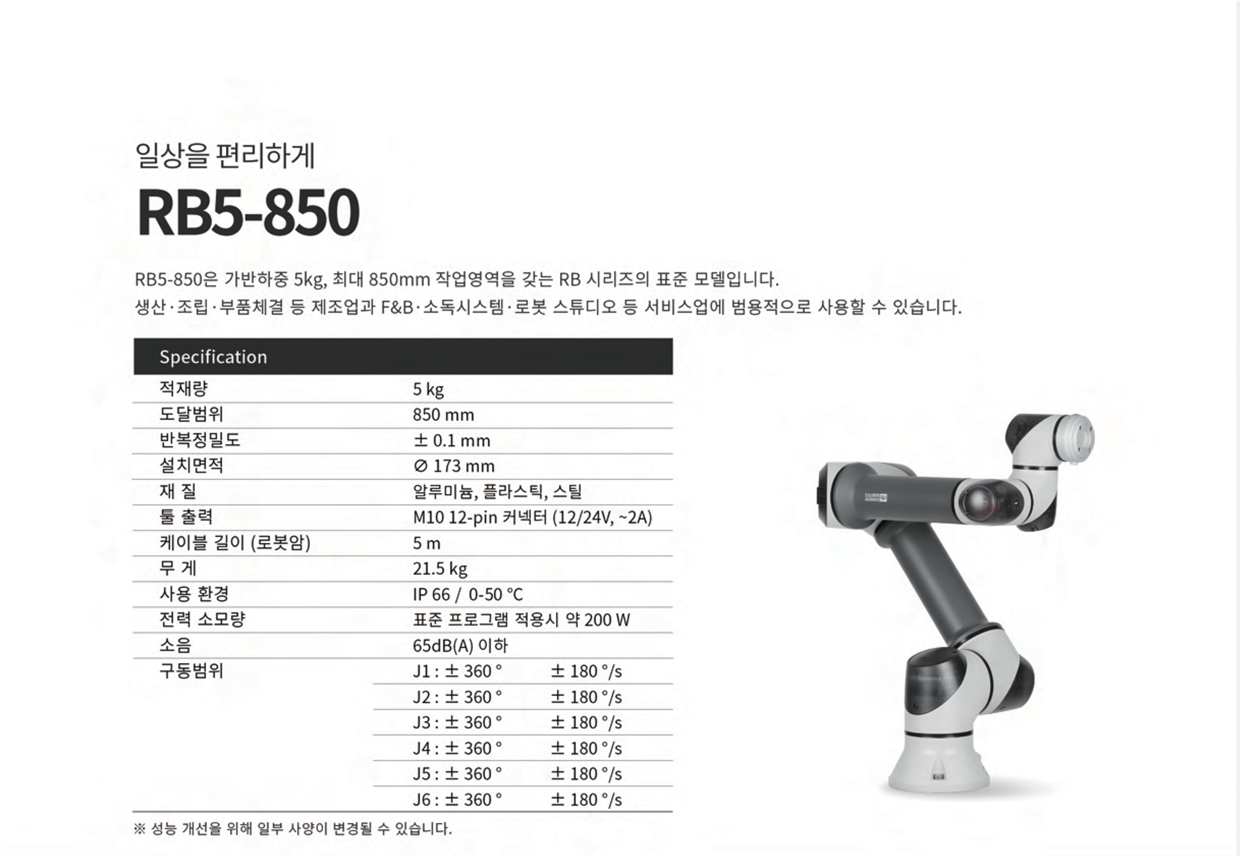 레인보우로보틱스 협동로봇 RB5-850 [인하대학교 도입]
